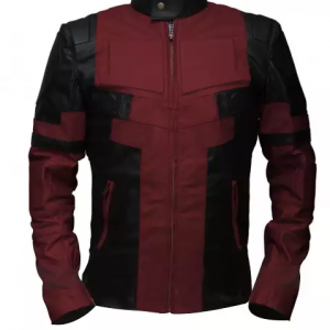 Deadpool Maroon & Black Genuine Real Leather Jacket
