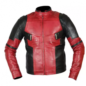 Deadpool Biker Black & Red Genuine Real Leather Jacket