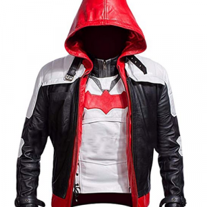 Batman Arkham Knight Red Hooded Faux Leather Jacket & Vest for Men