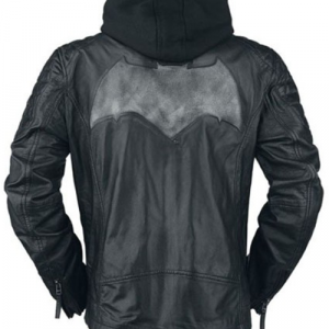 Batman Black Biker Faux Leather Jacket with Removable Hoodie
