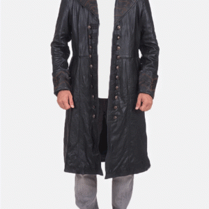 Pirate Black Leather Coat