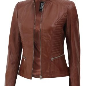 Rachel Womens Cognac Leather Jacket