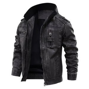Tavares Distressed Cafe Racer Black Leather Jacket