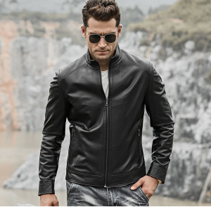 Men's Black Biker Slim Fit Cafe Racer Motorcycle Real Sheepskin Leather Jacket