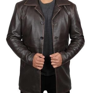 Winchester Distressed Brown Leather Mens Rust Coat