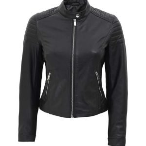 Carrie Womens Slim Fit Leather Jacket Black