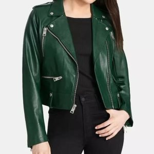Women's Vintage Green Genuine Leather Biker Jacket Vintage Cafe Racer Biker