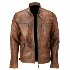 Men's Biker Quilted Vintage Distressed Motorcycle Cafe Racer Leather Jacket