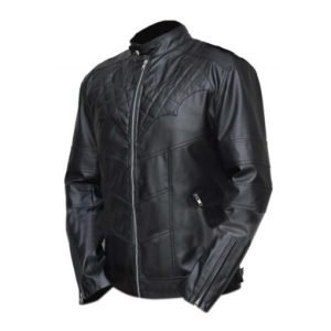 Batman Bat Logo Quilted Black Genuine Leather Jacket
