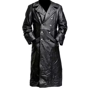 German Officer Black Genuine Real Leather Coat Long Black Trench Coat