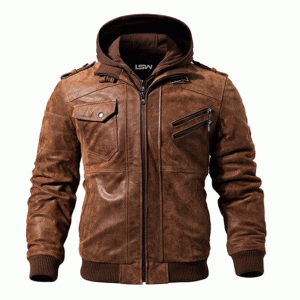Edinburgh Mens Brown Leather Bomber Jacket With Hood