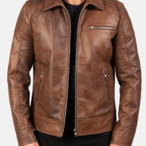 Cafe Racer Lavendard Brown Leather Biker Jacket