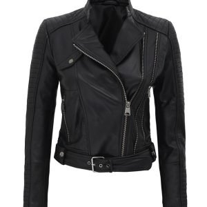 Kyle Womens Leather Black Moto Style Jacket