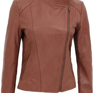 Anzio Tan Leather Jacket Womens