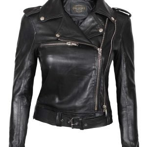 Arkansas Womens Motorcycle Black Asymmetrical Leather Jacket