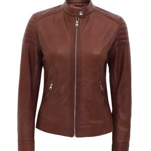 Carrie Brown Padded Slim Fit Leather Jacket Women