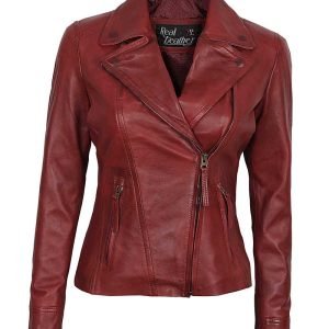 Ramsey Girls Fitted Rust Leather Double Zippered Perfecto Jacket