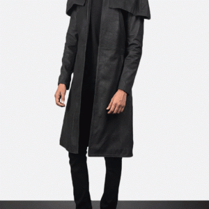 Classic Distressed Black Leather Duster