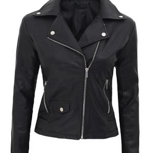 Janice Asymmetrical Ladies Black Leather Jacket
