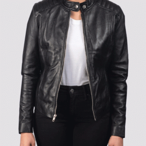 Kelsee Black Leather Biker Jacket