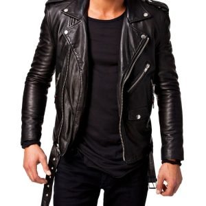 Men Stylish Slim Fit Real Genuine Leather Best Biker Motorcycle Black Jacket
