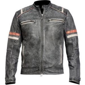 Mens Cafe Racer Distressed Vintage Black Real Genuine Biker Leather Jacket