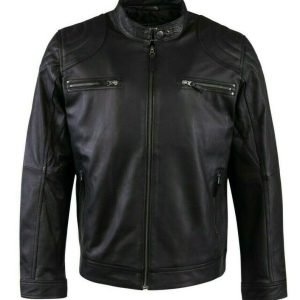 Men Black Slim Fit Vintage Cafe Racer Real Hand Made Sheep Skin Genuine Leather