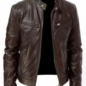 Men Real Vintage Cafe Racer New Brown Handmade Genuine Leather Jacket