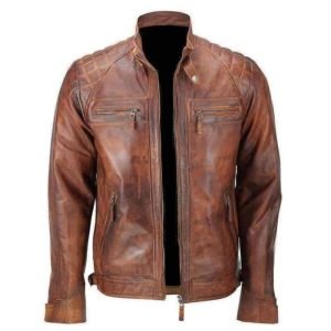 Men Brown Vintage Cafe Racer Distressed Motorcycle Real Leather Jacket