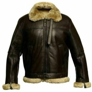 Men Aviator Dark Brown RAF B-3 Shearling Fur Genuine Winter Leather Jacket