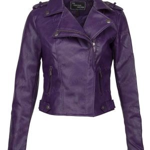 Women Stylish Purple Slim Fit attractive fashionable 2 pockets Real Leather Jacket