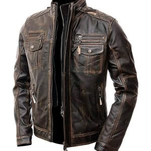 Men Cafe Racer Slim fit Distressed Brown Biker Real Leather Jacket
