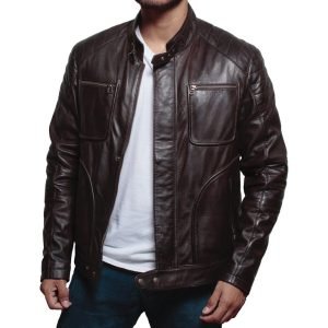 Men SlimFit Brown Stylish Genuine Quality Biker Real Lamb Skin Leather