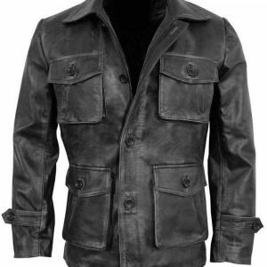 Stylish Unisex Multi 8 Pocket Black Distressed Real Genuine Leather Jacket