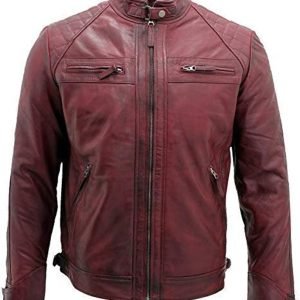 Real Stylish Vintage Retro Genuine Leather Jacket in Attractive Burgundy Color. Real Leather Jacket