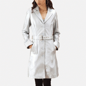 Moonlight Silver Leather Trench Coat