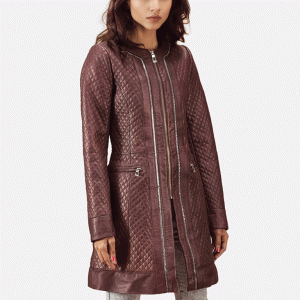 Trudy Lane Quilted Maroon Leather Coat