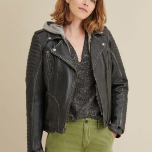 Quilted Shoulder Leather Moto Cycle Jacket