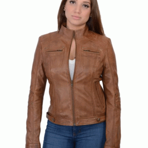 Women's Lambskin Leather Racer Jacket