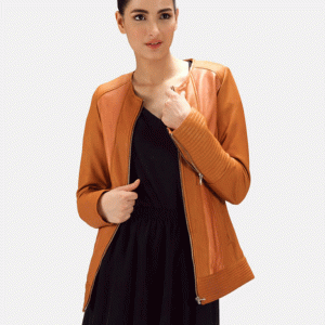 Sleeky Clean Tan Leather Biker Jacket
