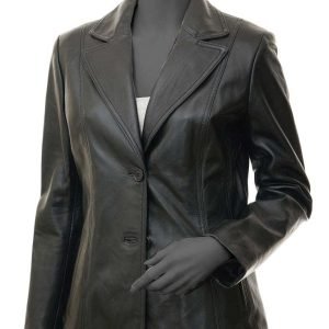 Womens Wide Lapel Two Button Black Blazer Coat