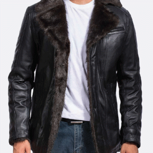 Furcliff Black Leather Coat