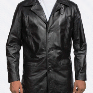 Alan Black Leather Coat