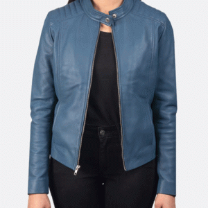 Kelsee Blue Leather Biker Jacket