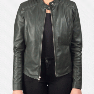 Kelsee Green Leather Biker Jacket