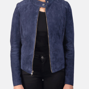Kelsee Navy Blue Suede Biker Jacket