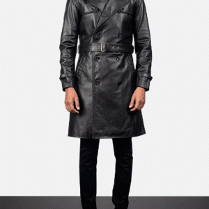 Royson Black Leather Duster Coat