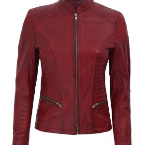 Rachel Womens Maroon Slim Fit Leather Jacket