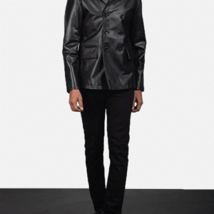Mr. Bailey Black Leather Naval Peacoat