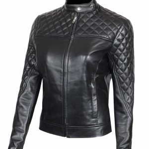 Ellen Slim Fit Ladies Black Quilted Leather Jacket